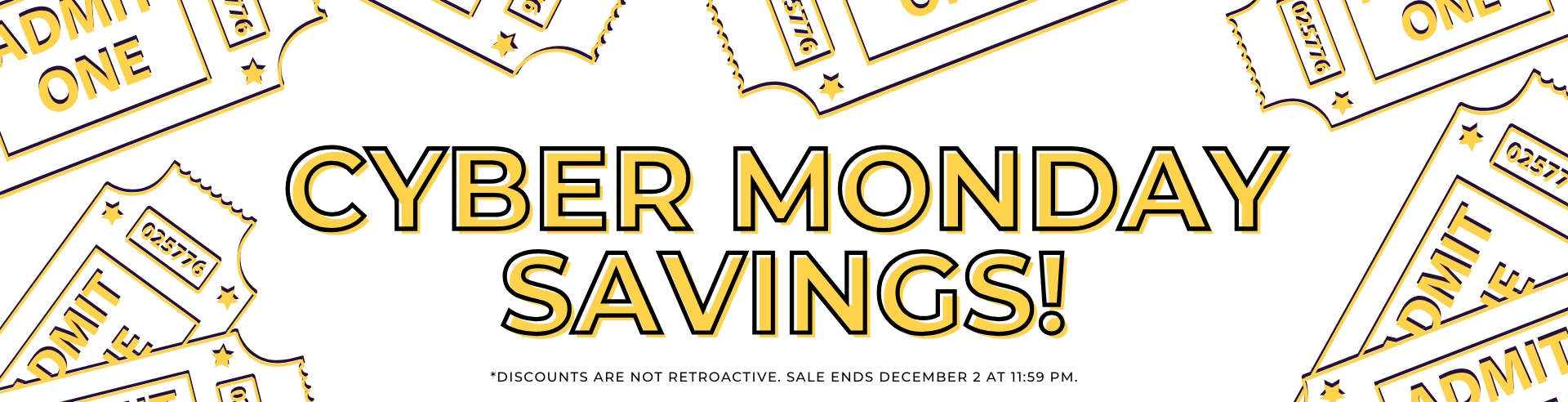 Cyber monday savings! Sale ends Dec. 2 at 11:59 pm est